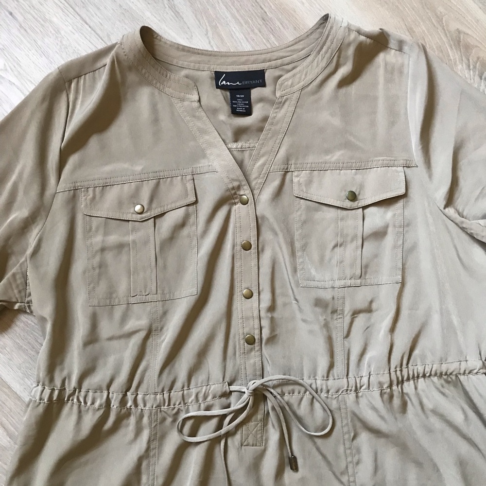 Lane Bryant Tan Button-Up Dress with Drawstring Waist - Picture 2 of 7